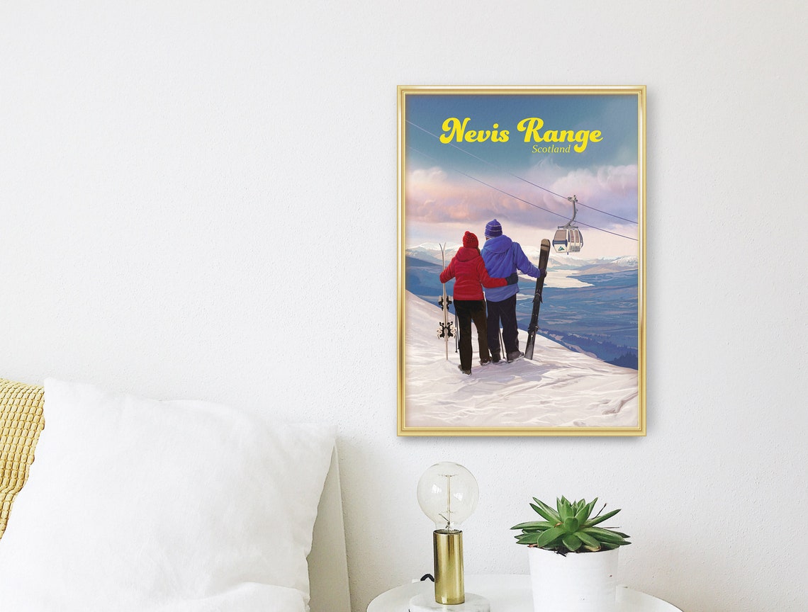 Nevis Range Scotland Skiers Mountain Gondola View Travel Poster - Image 3