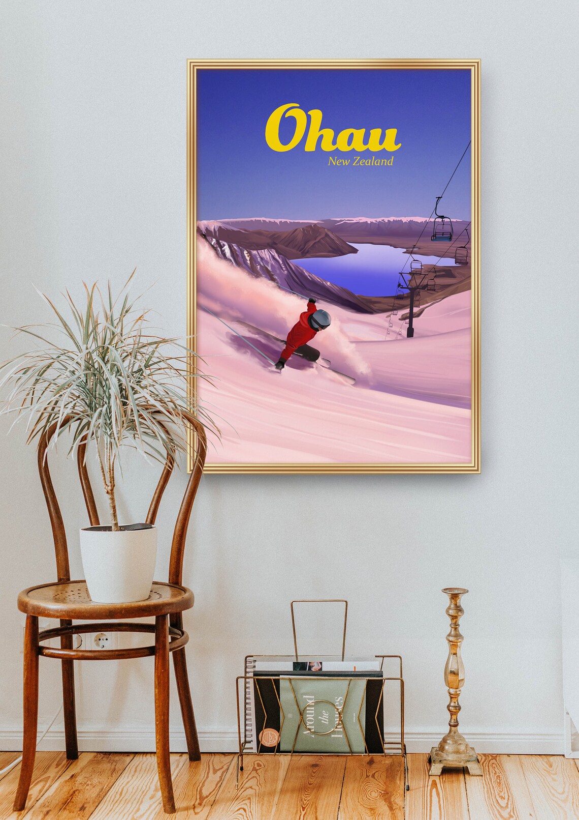 Ohau New Zealand Powder Slope Chairlift Lake View Ski Poster - Image 2