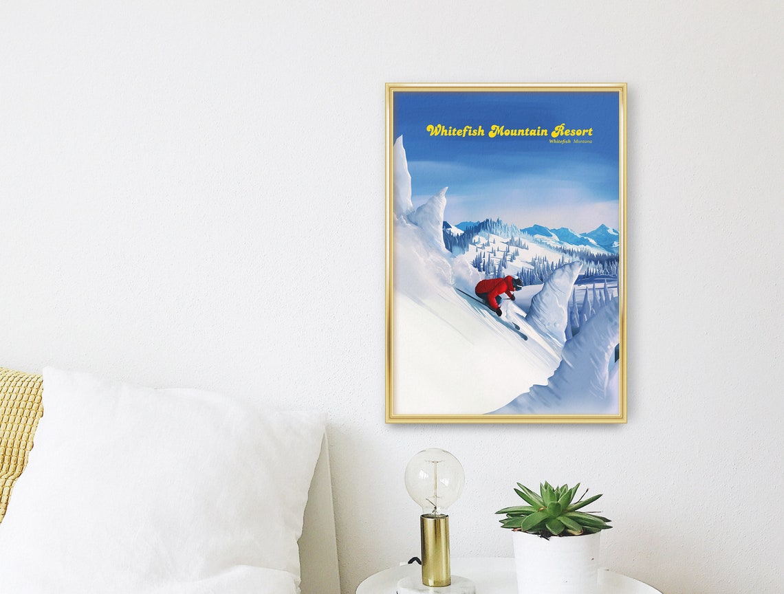 Whitefish Mountain Resort Montana USA Powder Ski Vintage Poster - Image 3