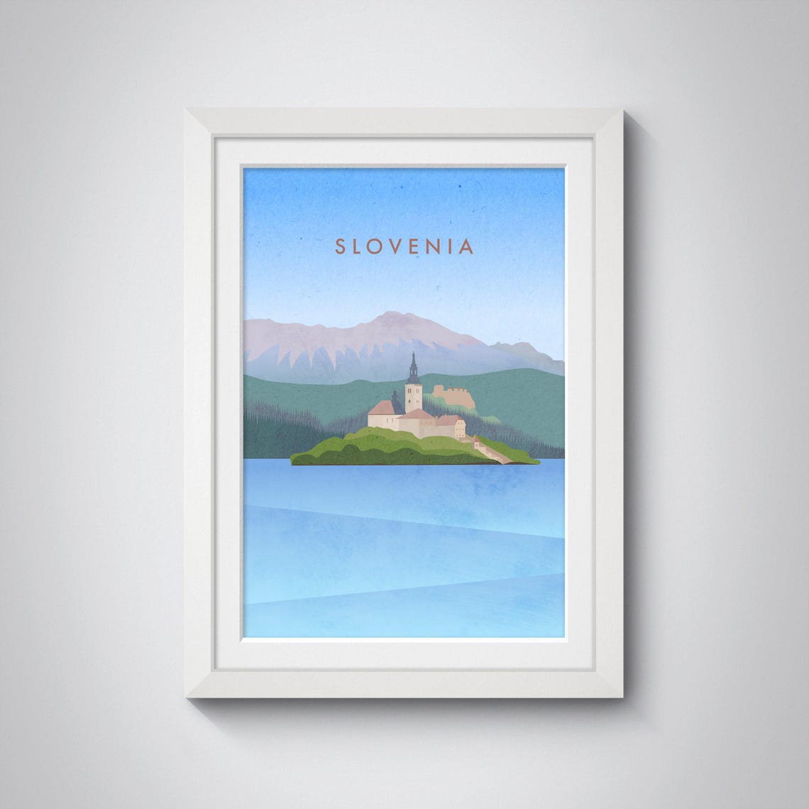 Slovenia Lake Bled Island Church Julian Alps Minimalist Travel Poster - Image 3