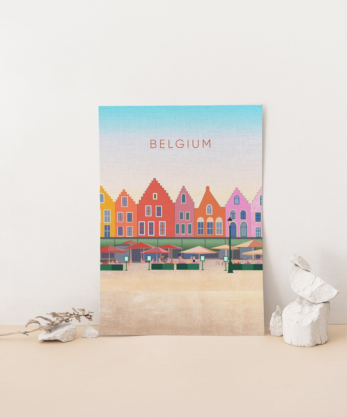 Belgium Minimal Travel Poster, Bruges Cityscape Art Print - Image 4