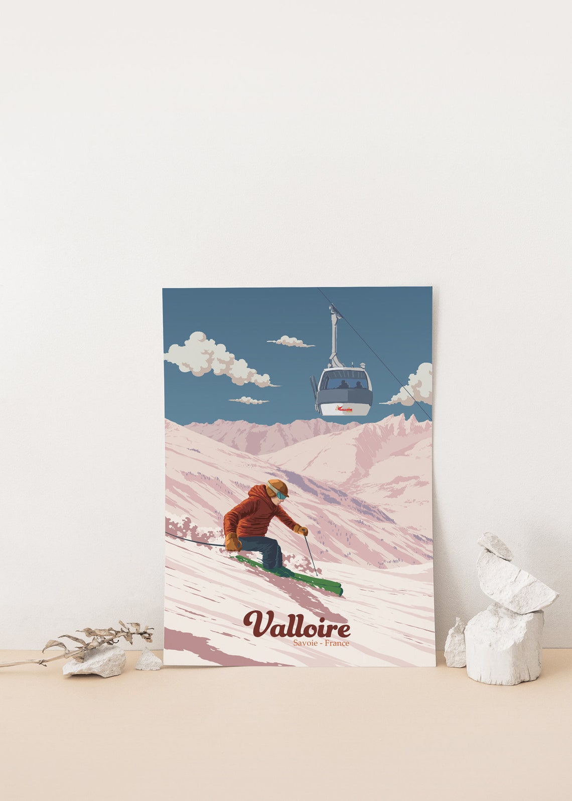 Valloire France Savoie Skier Gondola Vintage Winter Ski Poster - Image 4