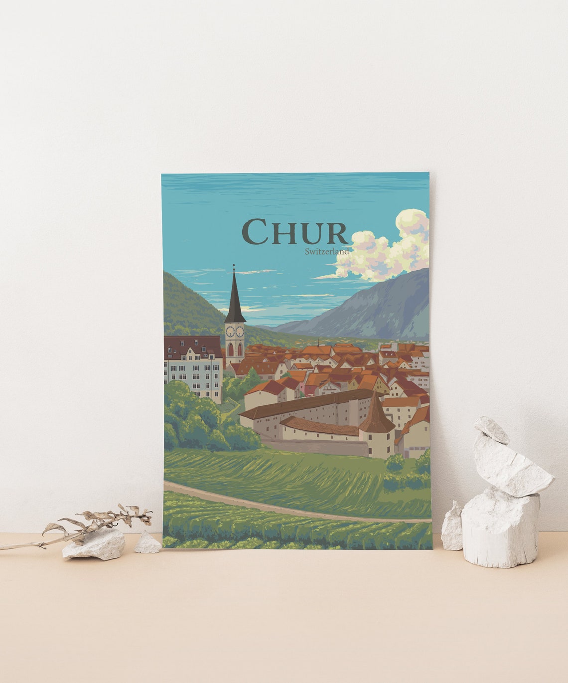 Chur Old Town With Cathedral Spire Switzerland Travel Poster - Image 4
