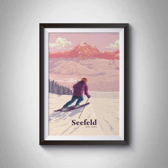 Seefeld Ski Resort Poster Tirol Austria Tyrol Vintage Travel Print Snowboarding St Anton Gschwandtkopf Rosshtte Retro Wall Art