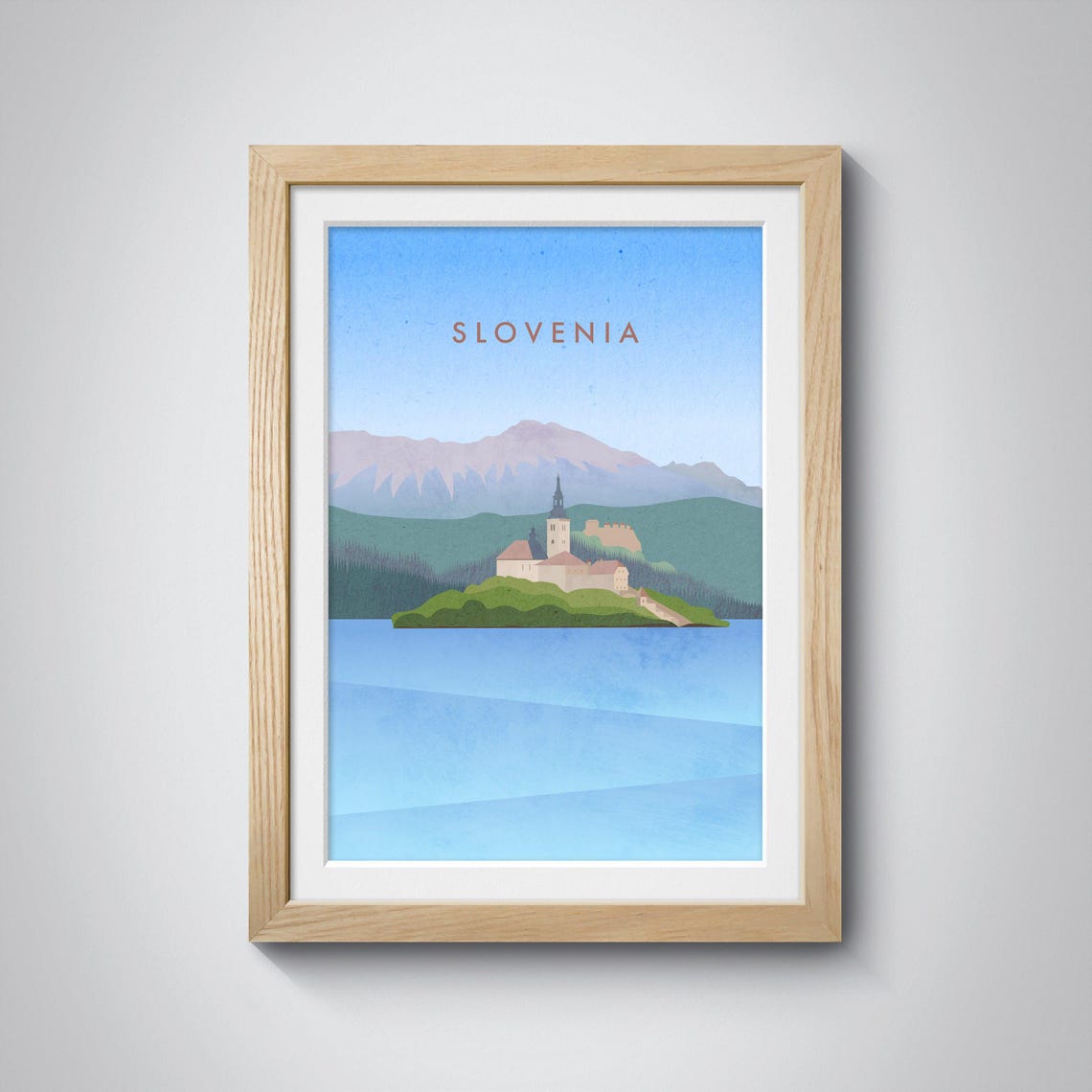Slovenia Lake Bled Island Church Julian Alps Minimalist Travel Poster - Image 2
