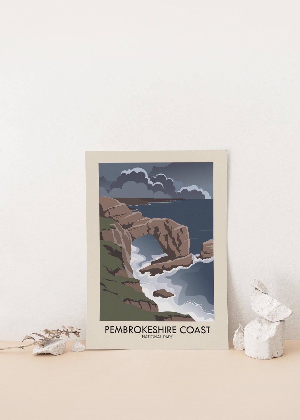 Pembrokeshire Coast Wales Sea Arch Cliffs Stormy Sky Travel Poster - Image 4