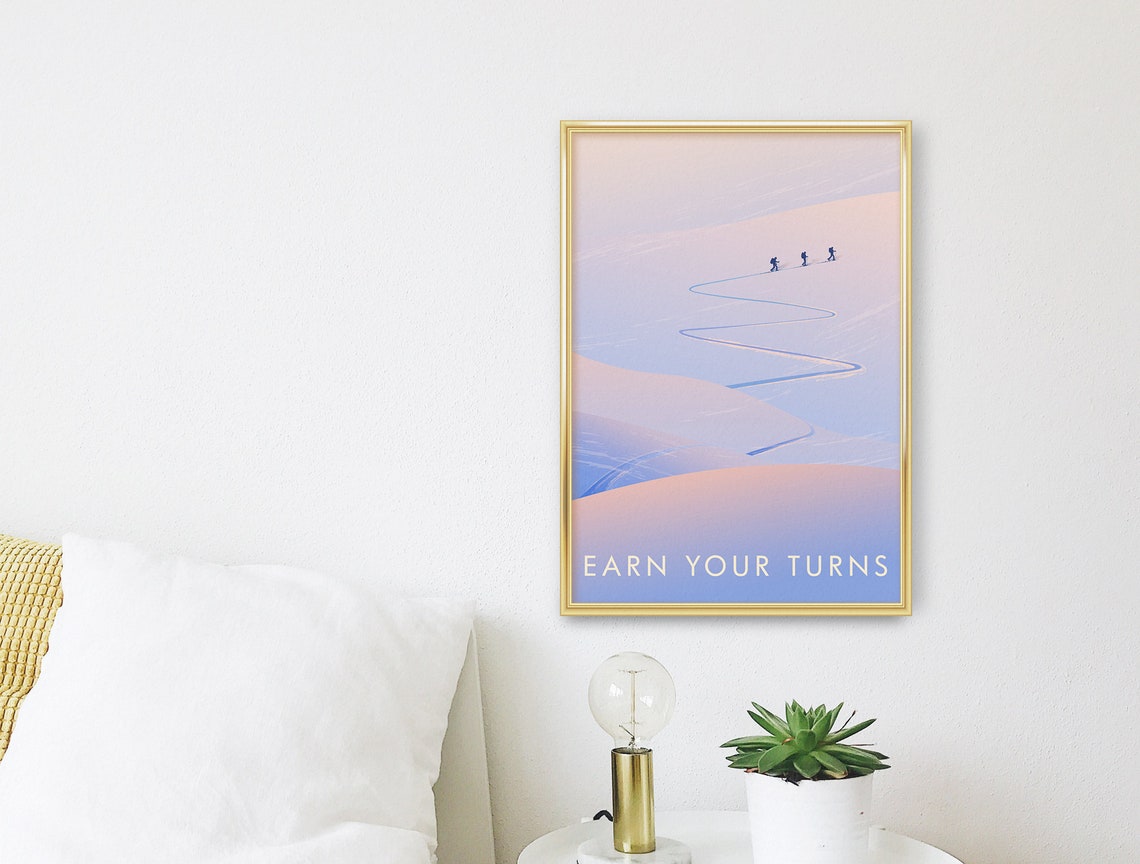 Earn Your Turns Minimalist Ski Touring Skin Track Art Poster - Image 3