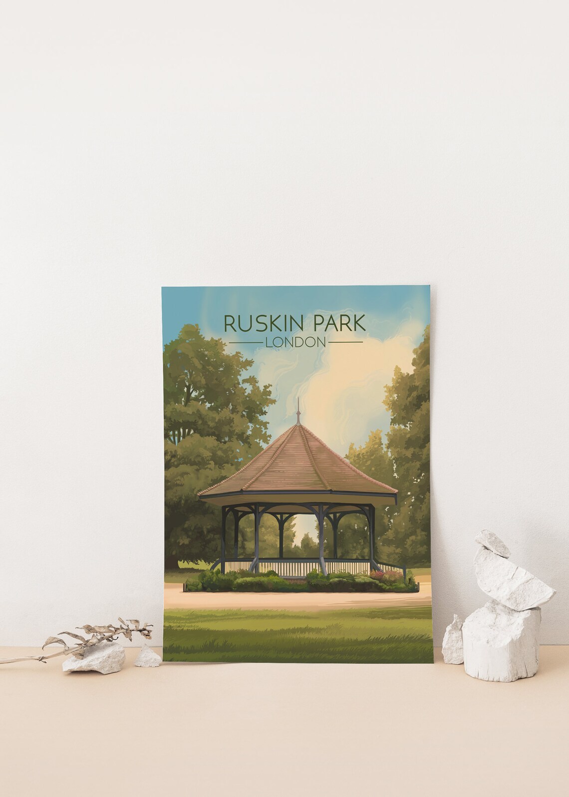 Ruskin Park London Travel Poster, Bandstand Art Print - Image 4