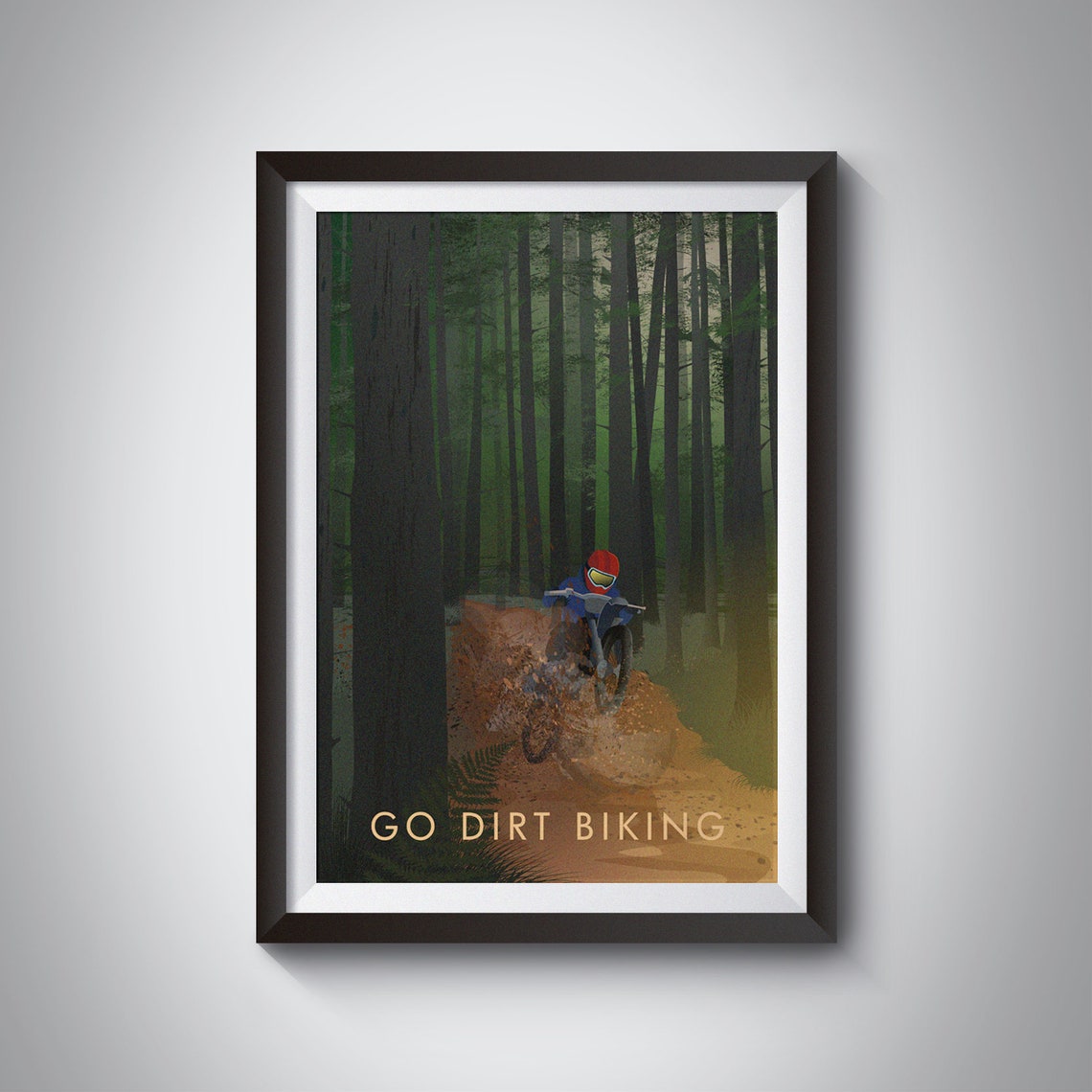 Go Dirt Biking Muddy Forest Trail Rider Vintage Motocross Poster