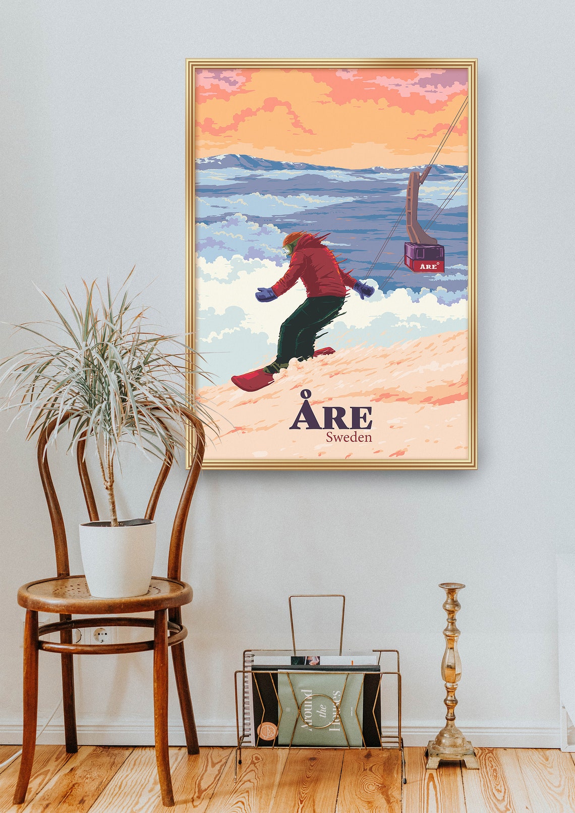 Are Sweden Ski Resort Blazing Sunset Snowboarder Travel Poster - Image 2