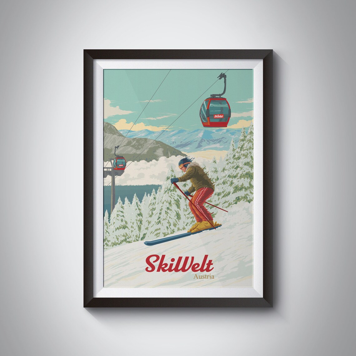 Skiwelt Austria Retro Ski Resort Travel Poster