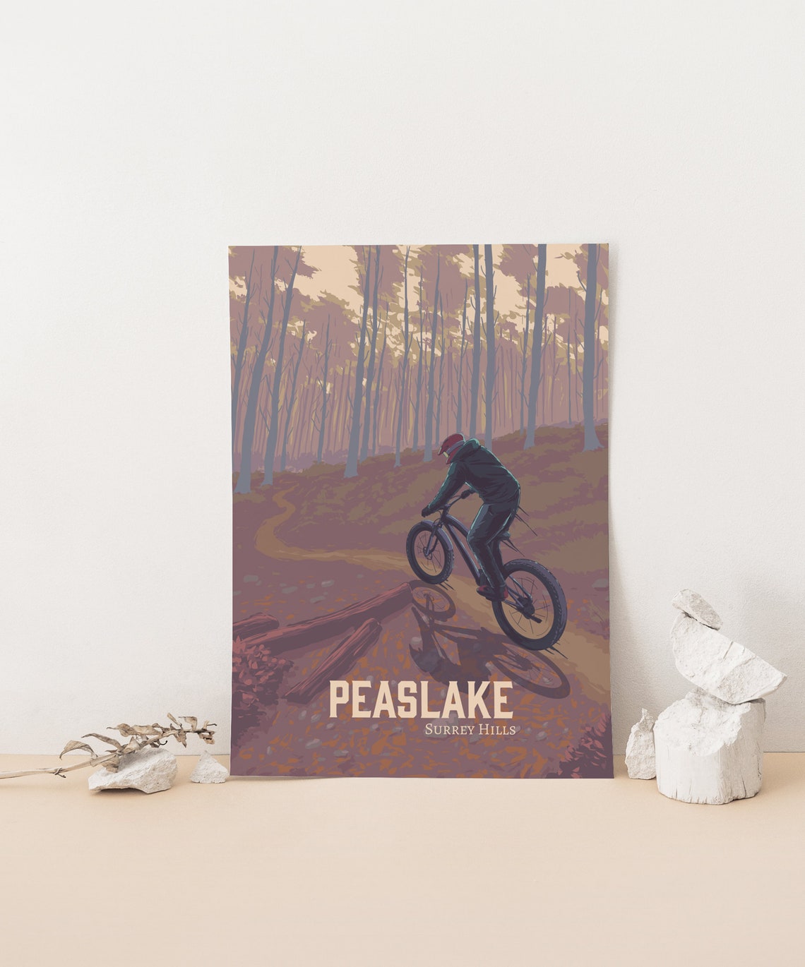 Peaslake Winding Trail Vintage Surrey Hills MTB Rider Poster - Image 4