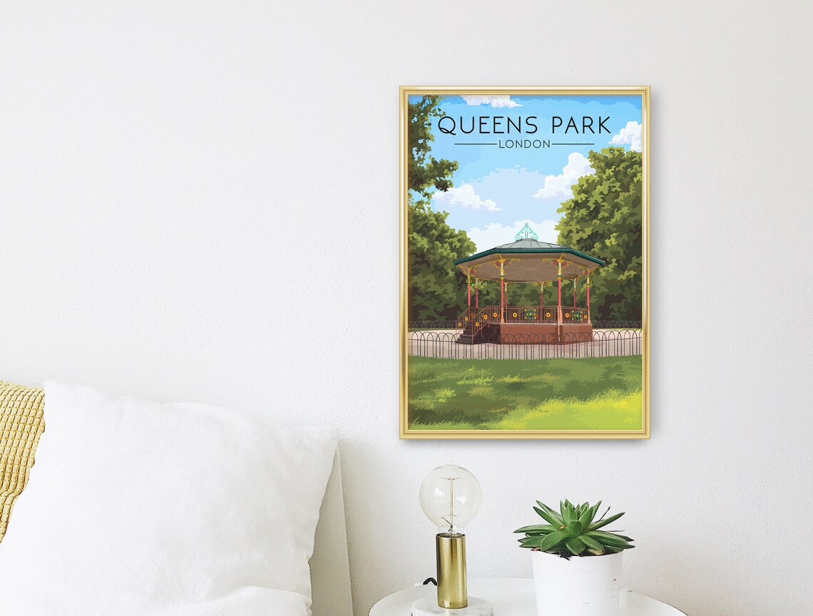 Queens Park London Retro Travel Poster, Bandstand - Image 3