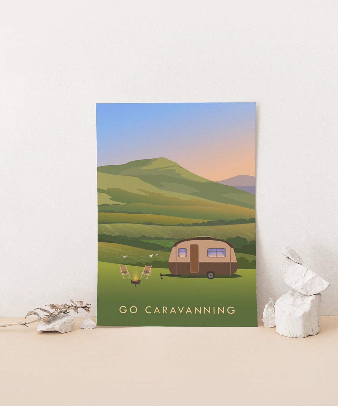 Go Caravanning Countryside Sunset Campfire Retro Outdoor Travel Poster - Image 4