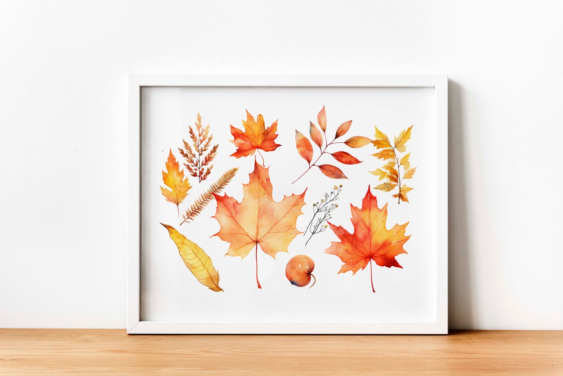 Watercolor Autumn Foliage Maple Leaves Acorn Harvest Art Poster