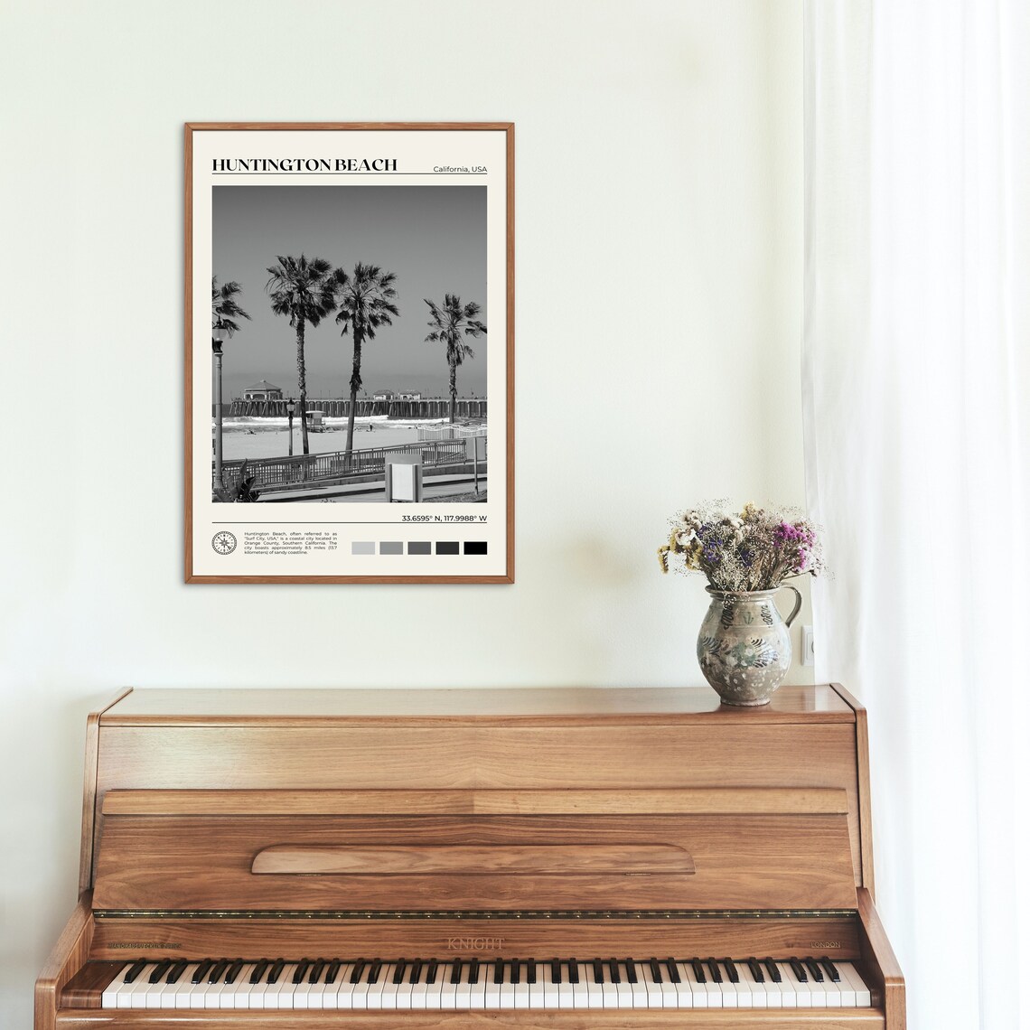 Huntington Beach Black And White Photo Art Print - Image 3