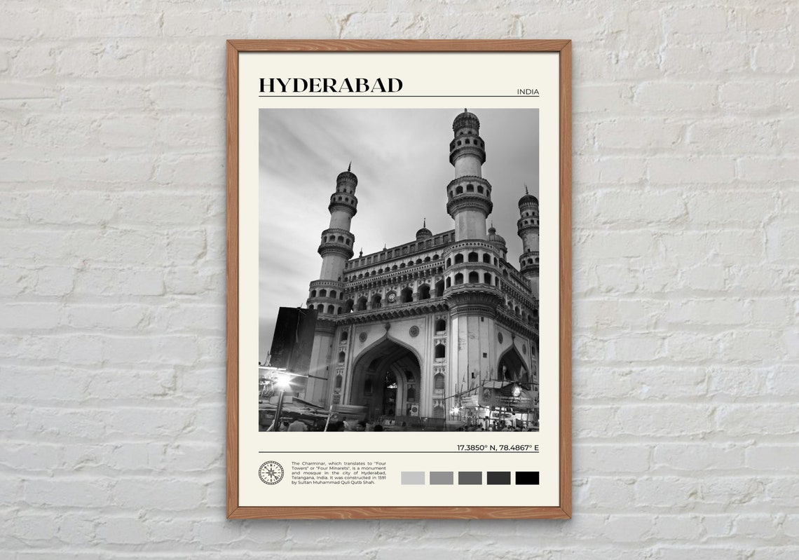 Black And White Hyderabad Print Hyderabad Wall Art Hyderabad Poster Hyderabad Photo Hyderabad Poster Print Hyderabad Decor India