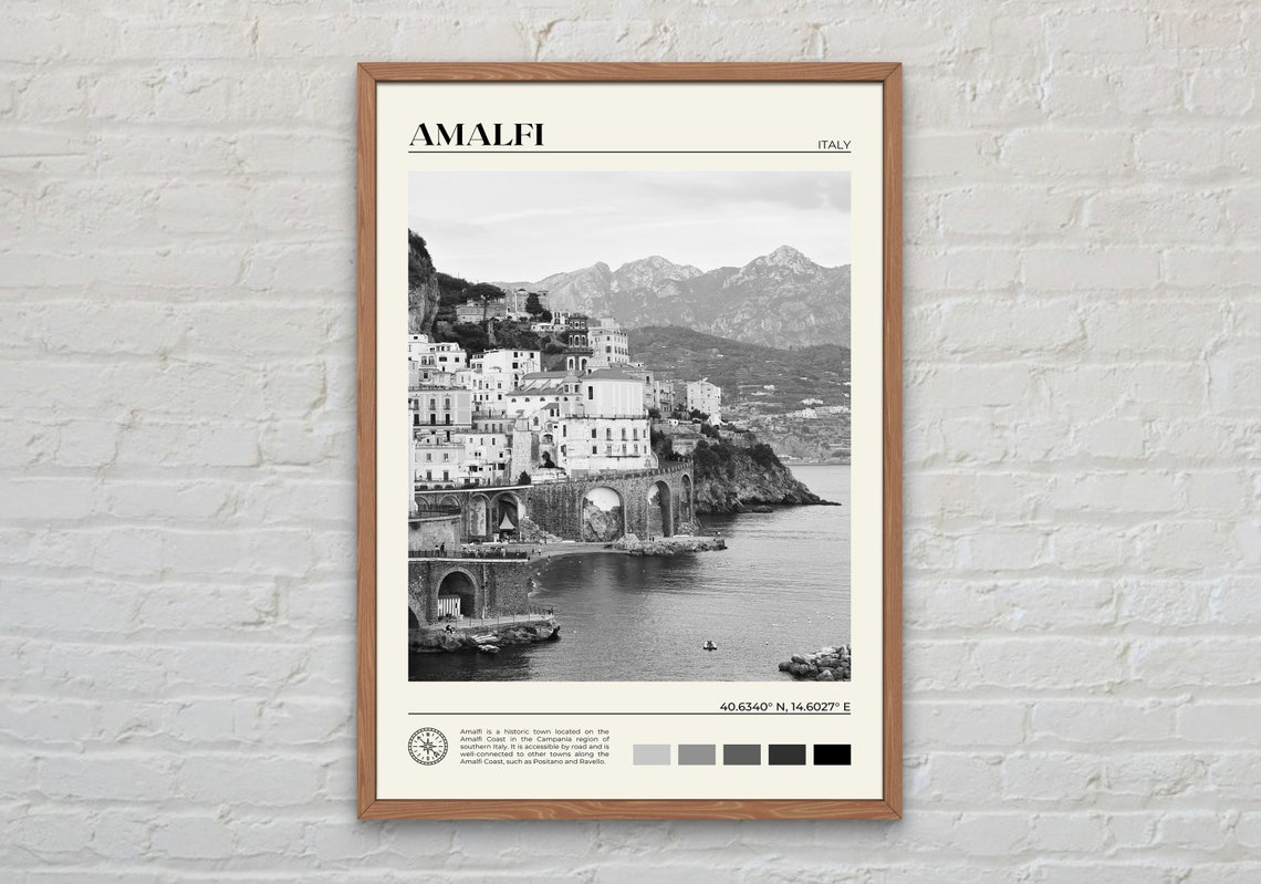 Black And White Amalfi Print Amalfi Wall Art Amalfi Poster Amalfi Photo Amalfi Poster Print Amalfi Wall Decor Italy Poster Print