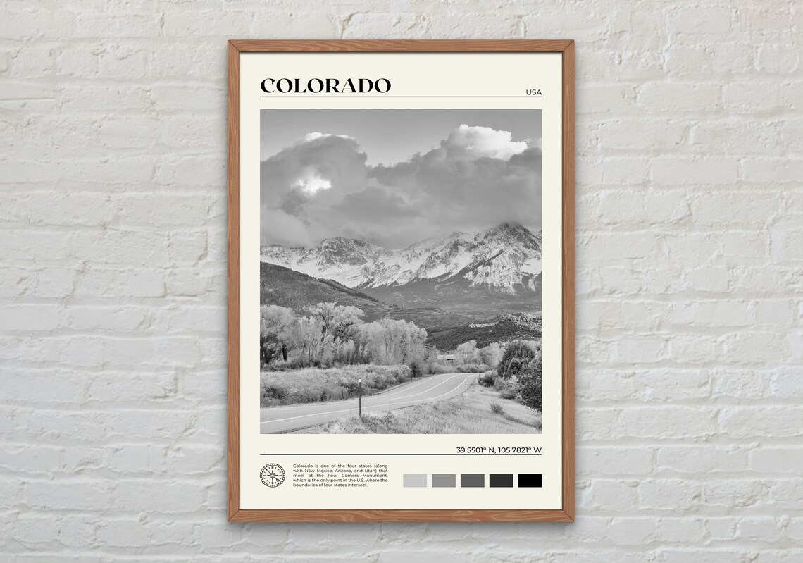 Black And White Colorado Travel Poster, Wall Art Print