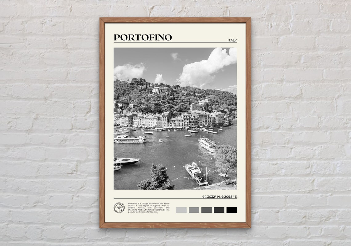 Black And White Portofino Print Portofino Wall Art Portofino Poster Portofino Photo Portofino Poster Print Portofino Decor Italy
