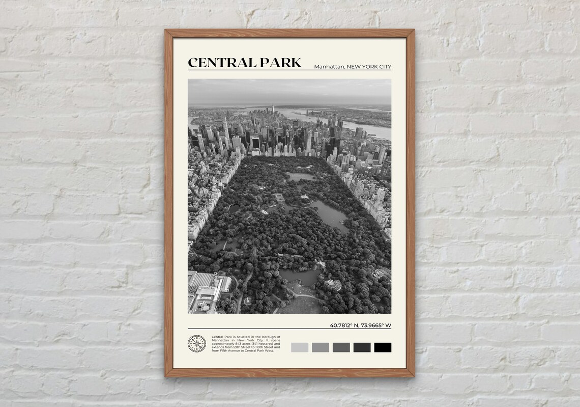 Central Park Black and White Travel Poster, New York