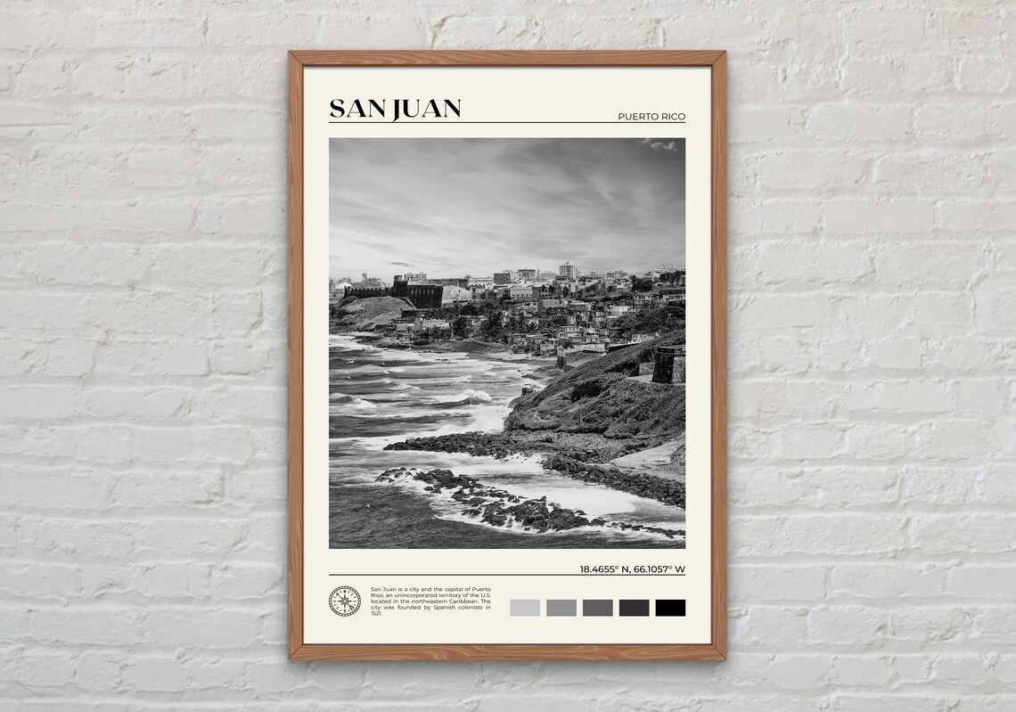 San Juan Puerto Rico Old San Juan Coastline Black and White Poster