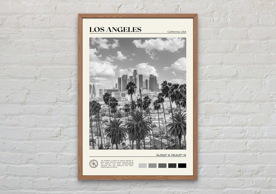 Los Angeles Black and White Travel Poster, California
