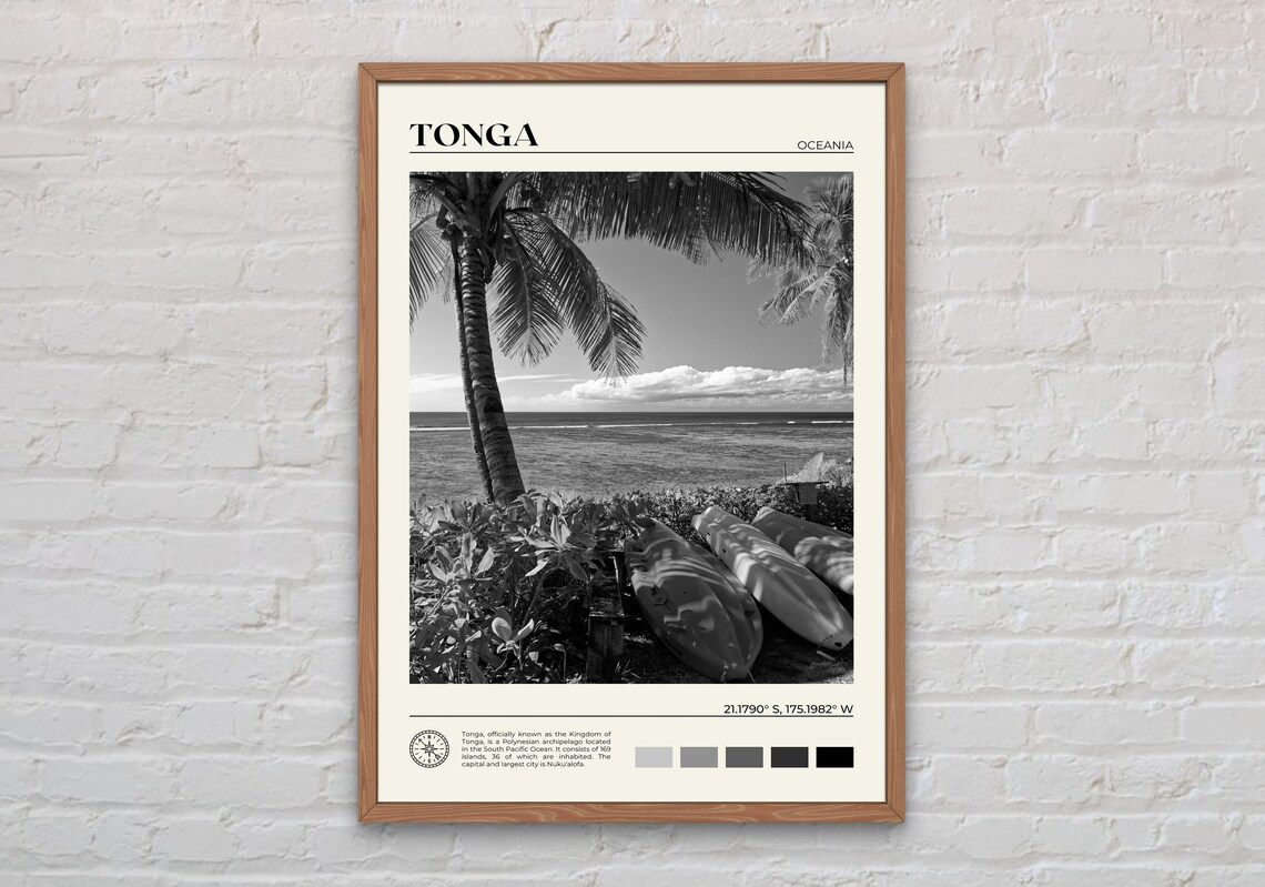 Black And White Tonga Travel Poster, Oceania Art Print