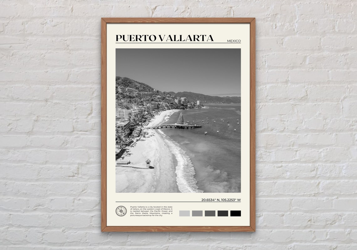 Black And White Puerto Vallarta Print Puerto Vallarta Wall Art Puerto Vallarta Poster Puerto Vallarta Photo Puerto Vallarta Decor