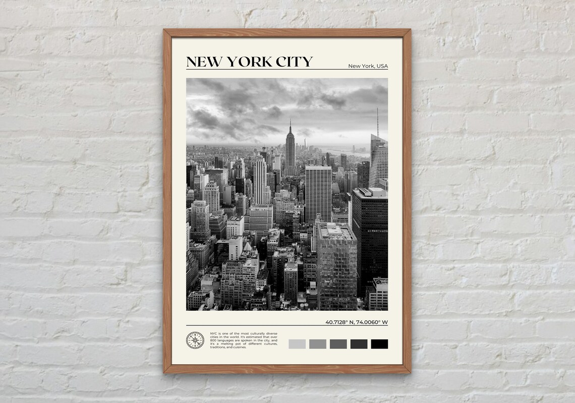 Black and White New York City Travel Poster Print