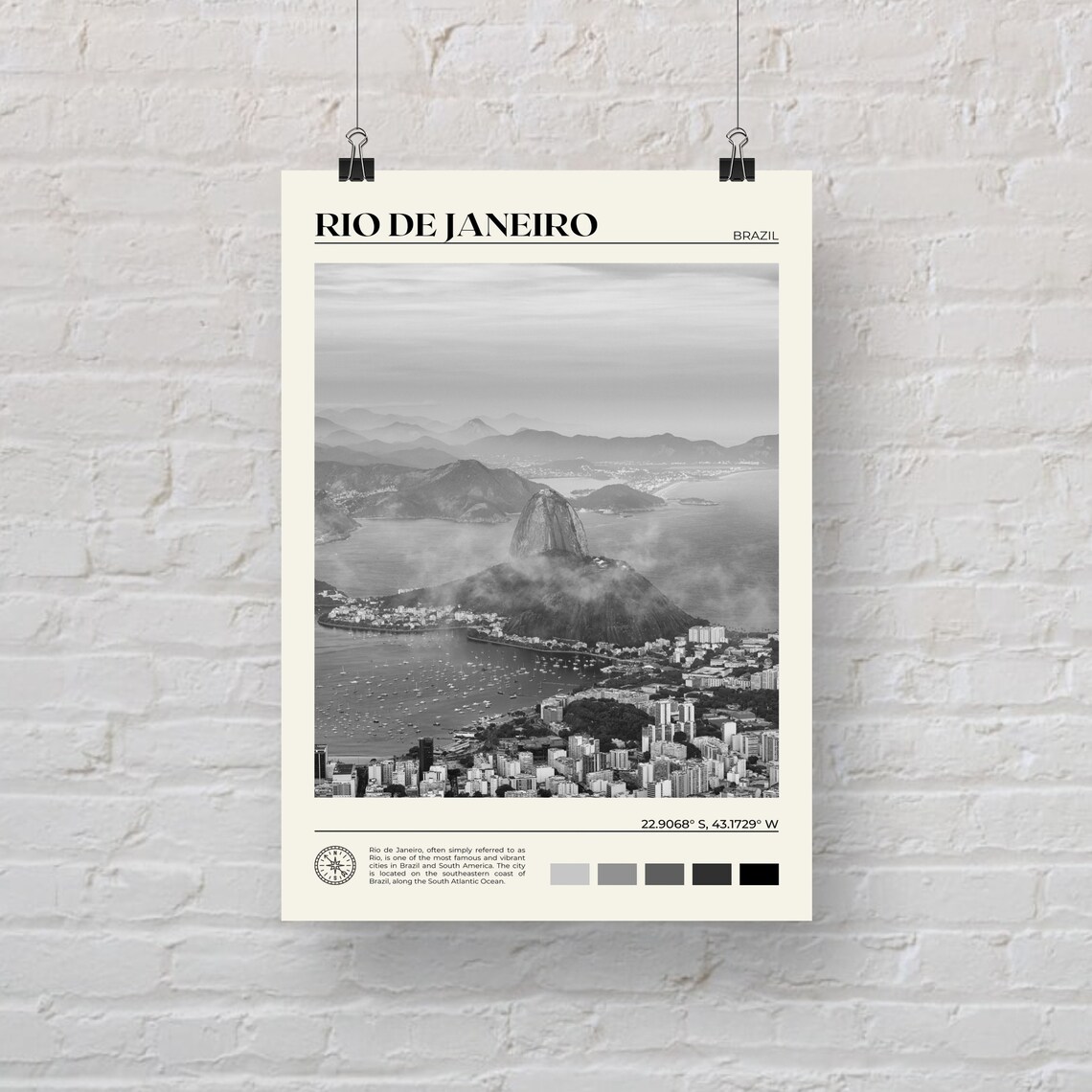 Rio De Janeiro Sugarloaf Mountain Black And White Travel Poster - Image 2