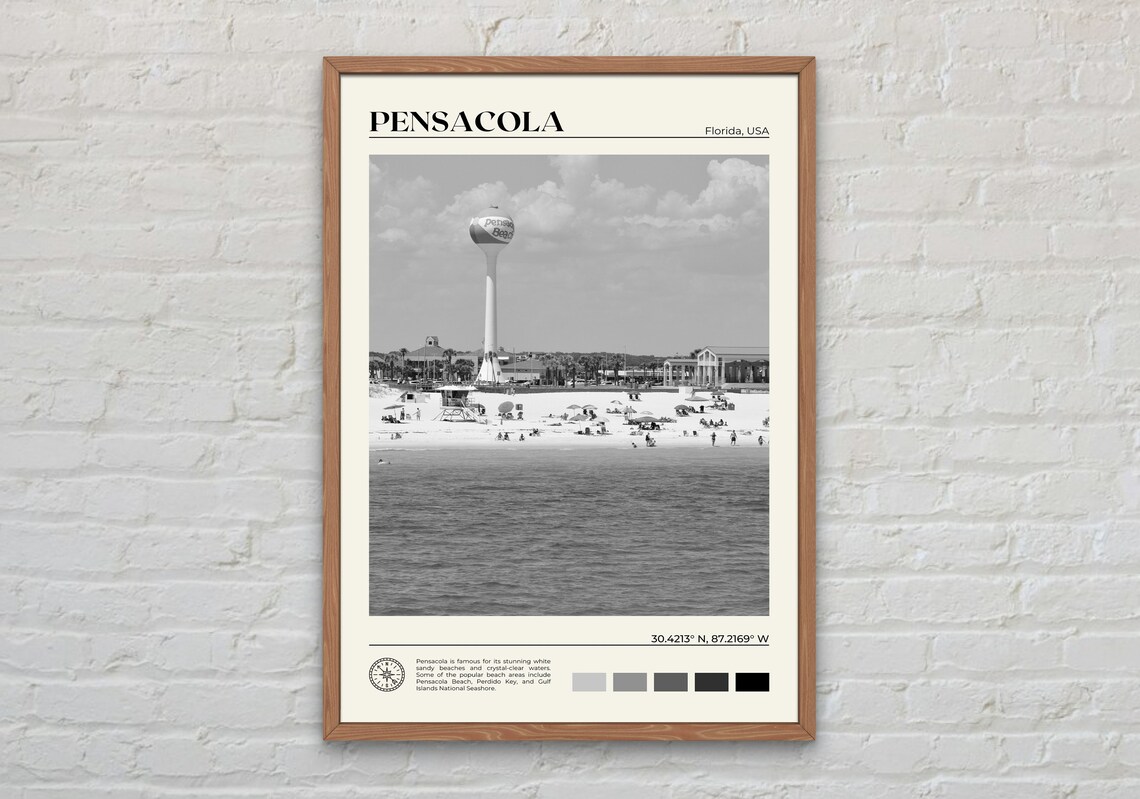 Black And White Pensacola Print Pensacola Wall Art Pensacola Poster Pensacola Photo Pensacola Poster Print Pensacola Wall Decor