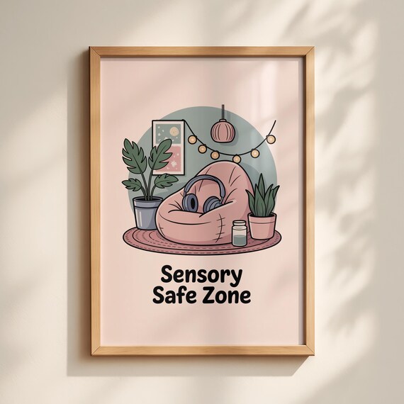 Sensory Safe Zone Kawaii Pink Calm Corner Classroom Decor Poster
