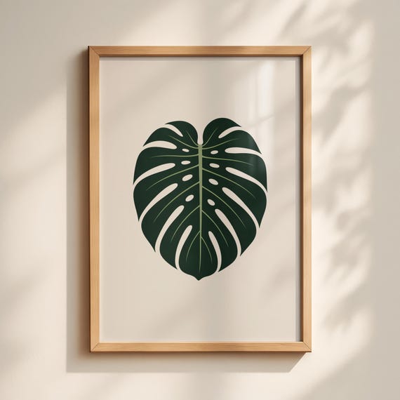 Minimalist Monstera Line Art Print Tropical Black And White Botanical