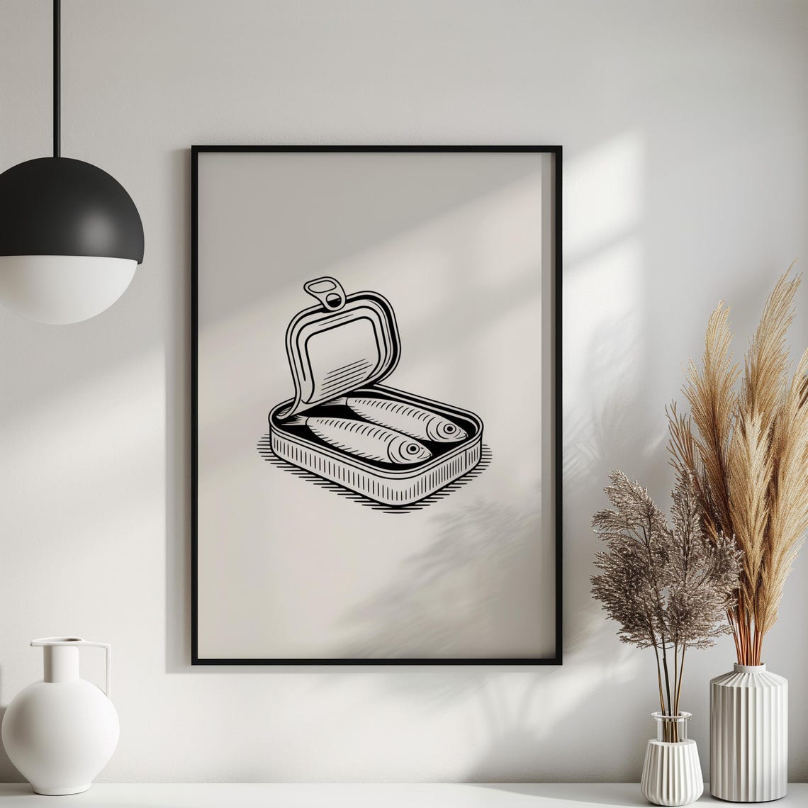 Sardine Tin Line Art Minimalist Coastal Kitchen Decor Poster