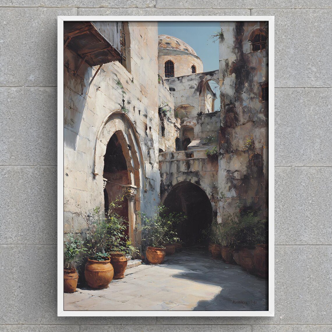 Jerusalem Old City Stone Alley Arches Historic Oil Painting Poster