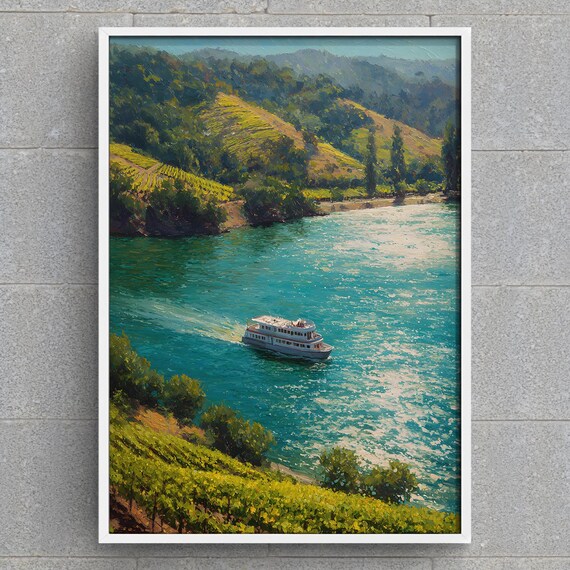 Douro River Valley Vineyard Cruise Ship Painting Landscape Poster