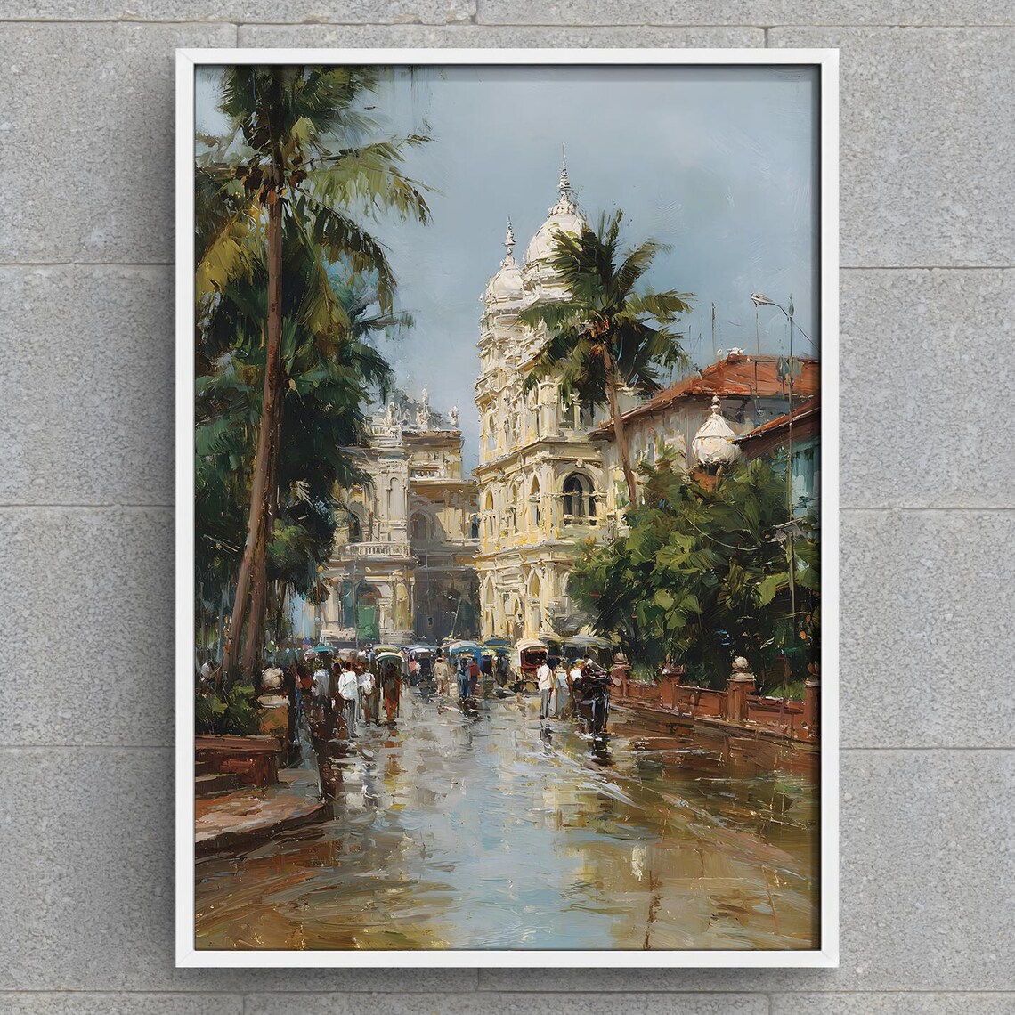 Chennai Colonial Street Palms Rainy Day India Oil Painting Print