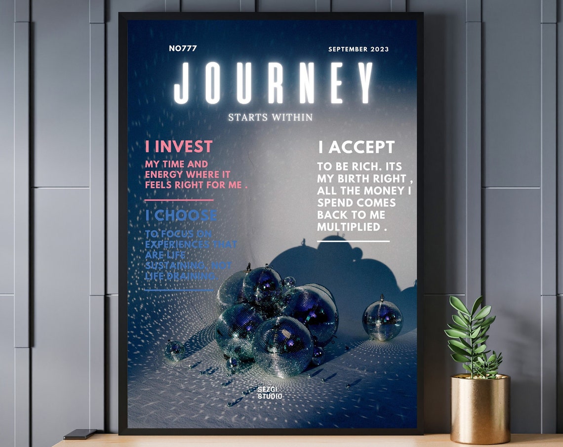 Journey Starts Within September 2023 Disco Ball Affirmation Poster