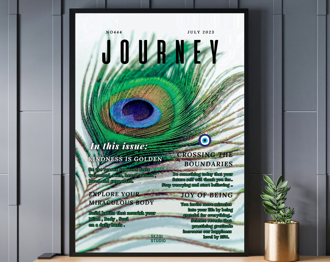 Journey July 2023 Peacock Feather Magazine Cover Affirmation Poster