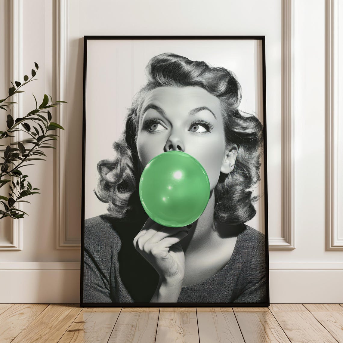 Bright Green Bubble Gum Pop Art Woman Retro Glam Beauty Poster