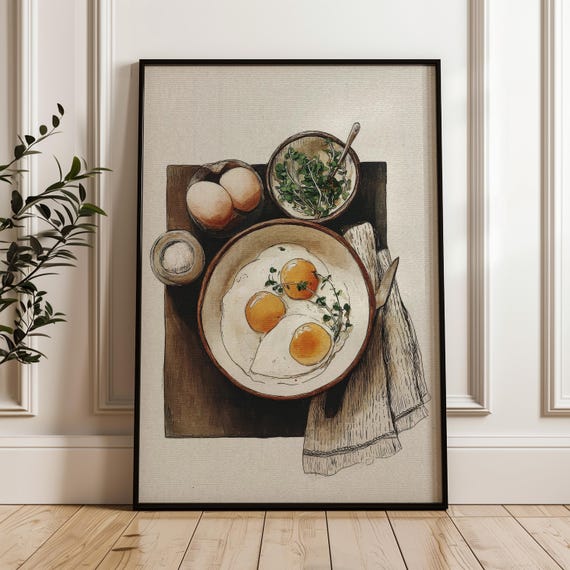 Food Art Poster Handdrawn Eggs Illustration On Matte Paper