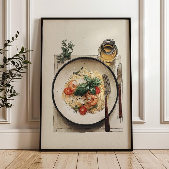 Food Art Poster Handdrawn Pasta Illustration Print On Matte Paper