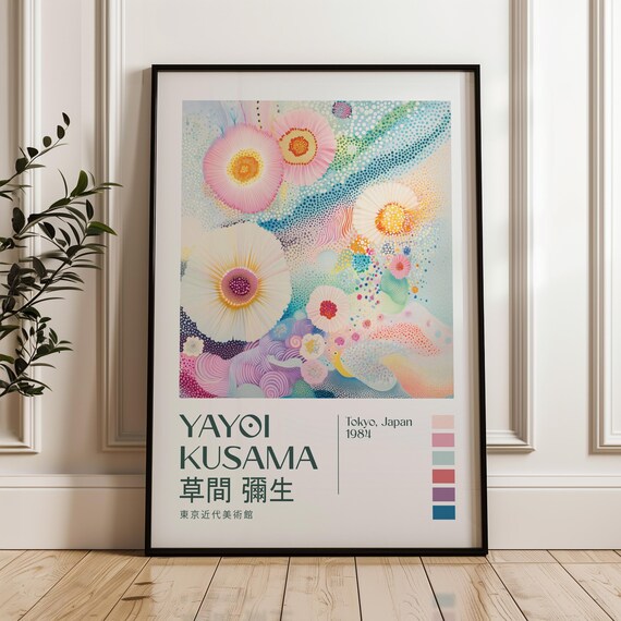Yayoi Kusama Dotted Floral Tokyo Japan 1984 Botanical Art Style Poster