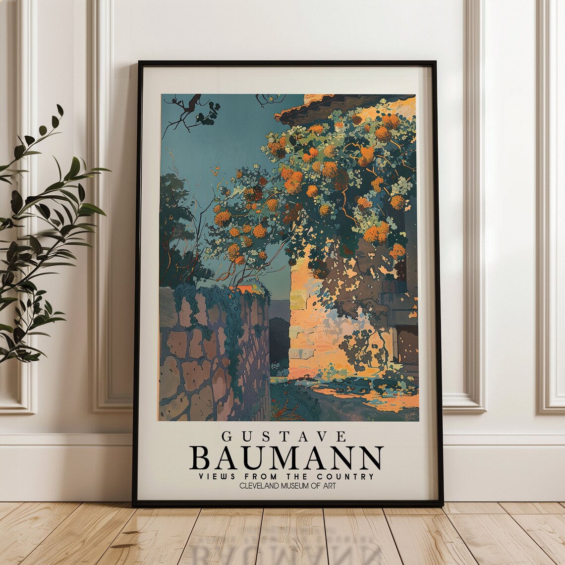 Gustave Baumann Sunlit Stone Wall Orange Blossoms Vintage Style Art Poster