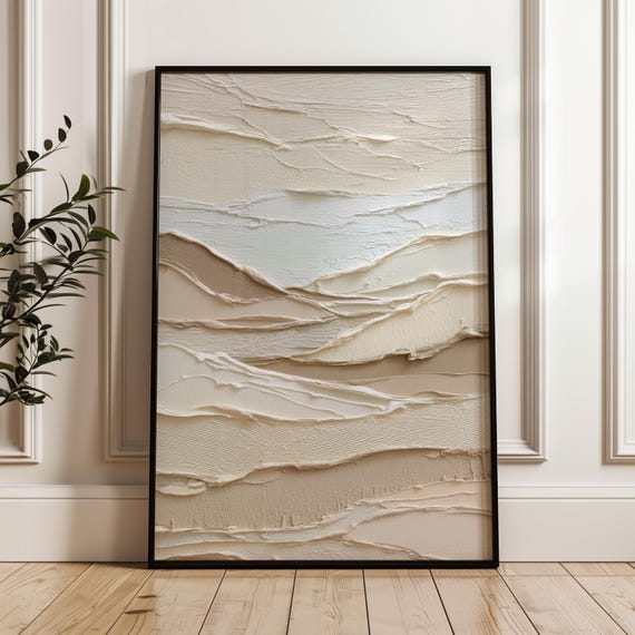 Neutral Abstract Wall Art Textured Palette Knife Print Beige Minimalist Decor Modern Landscape Painting