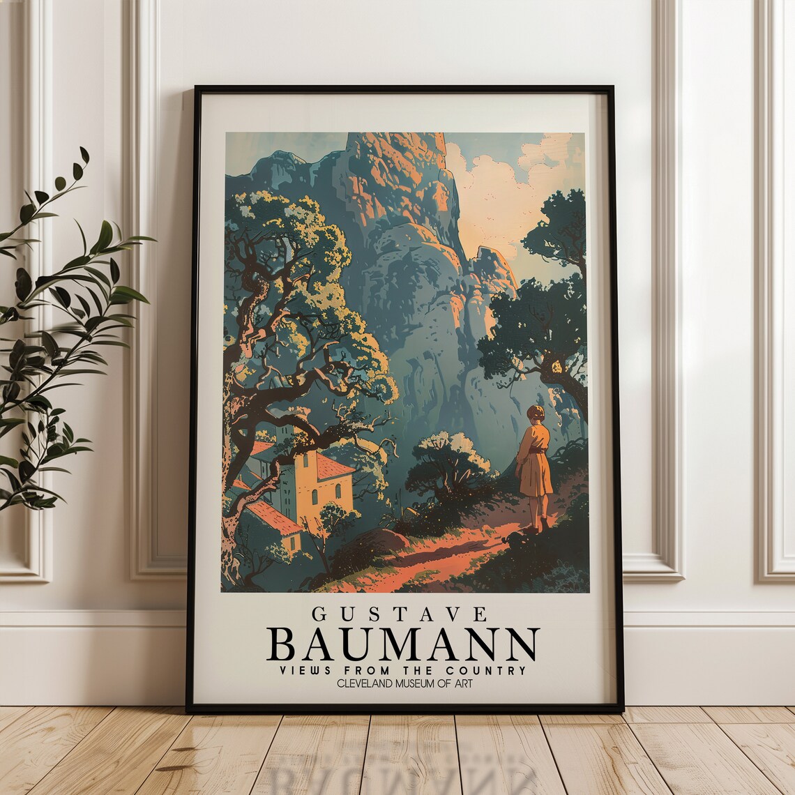 Gustave Baumann Mountain Valley Village Vintage Woodblock Style Art Poster