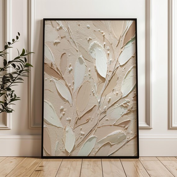 Beige Abstract Leaves Textured Minimalist Neutral Organic Wall Art
