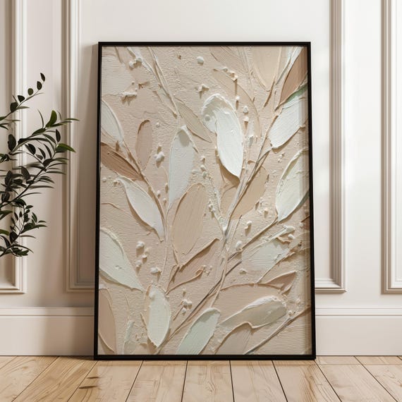 Neutral Abstract Wall Art Textured Palette Knife Print Beige Minimalist Decor Modern Floral Painting