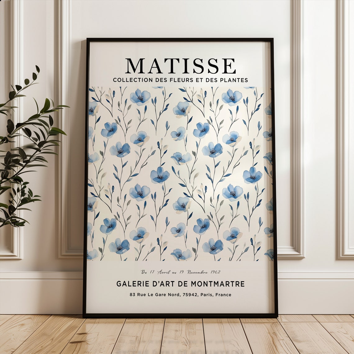 Matisse Style Blue Flower Exhibition Botanical Watercolor Art Poster